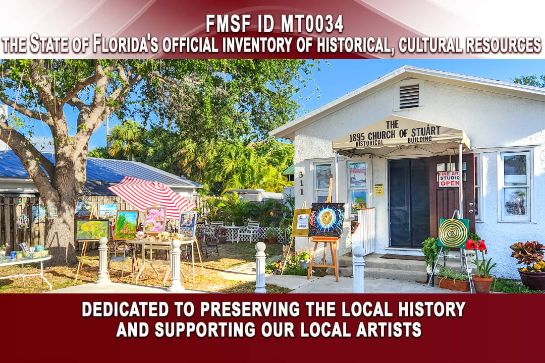 The 1895 Church of StuArt, historical building of the first community church, also know as the Pioneer Church, built in Stuart in 1895, located in Downtown Stuart, Florida. Local history and art.